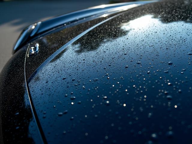 セラミックコーティング後の深い光沢を放つセダン